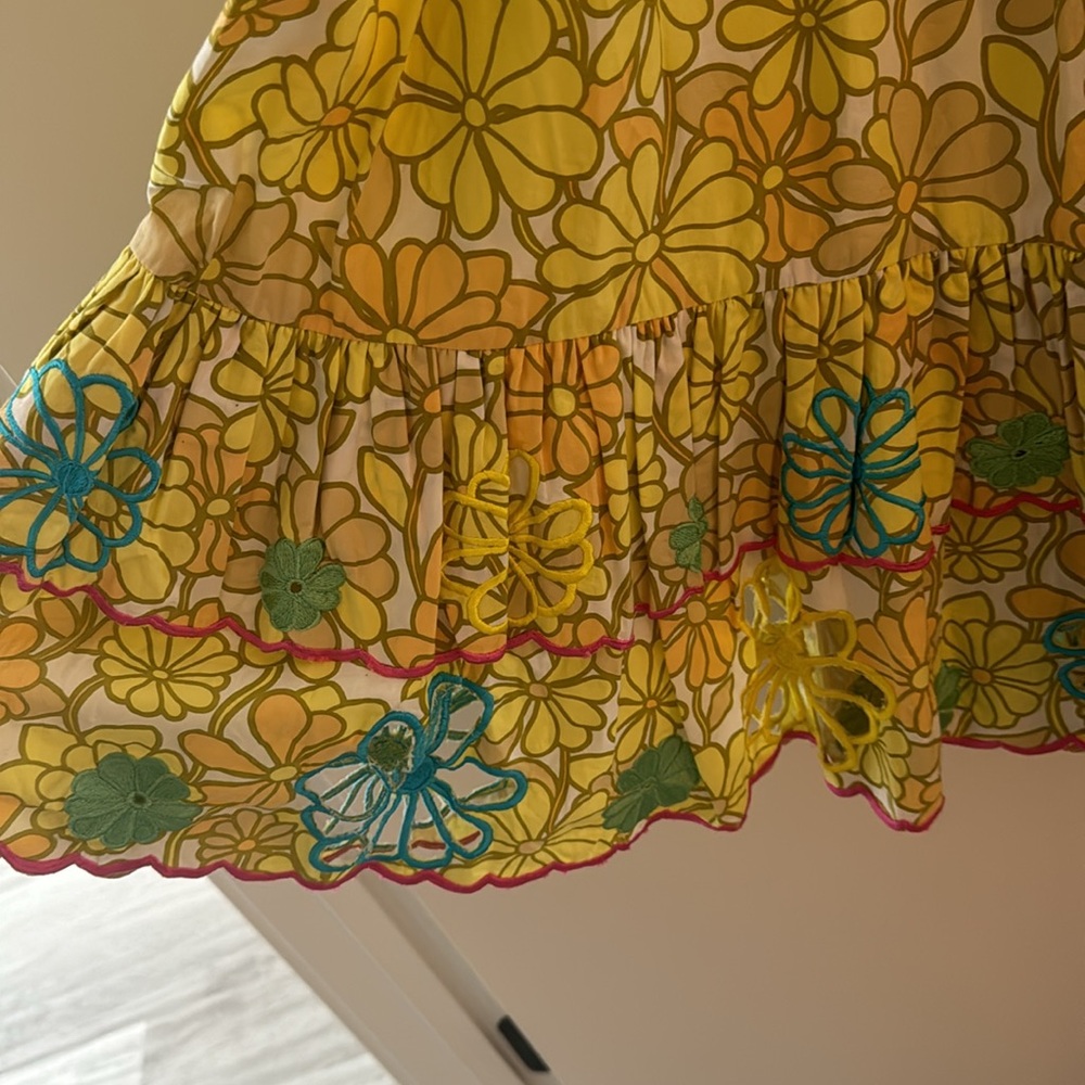 CeliaB Yellow Floral Embroidered Midi Dress with Pink Trim - Picture 4 of 10
